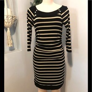 White House Black market striped Dress Woman’s XS gold black date attire